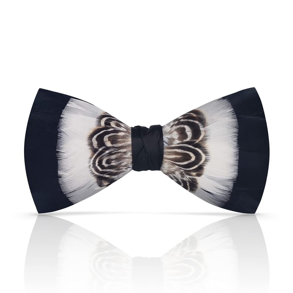 4557 Feather Black and White Bow Ties Original Luxury Elegant Tuxedo Bow